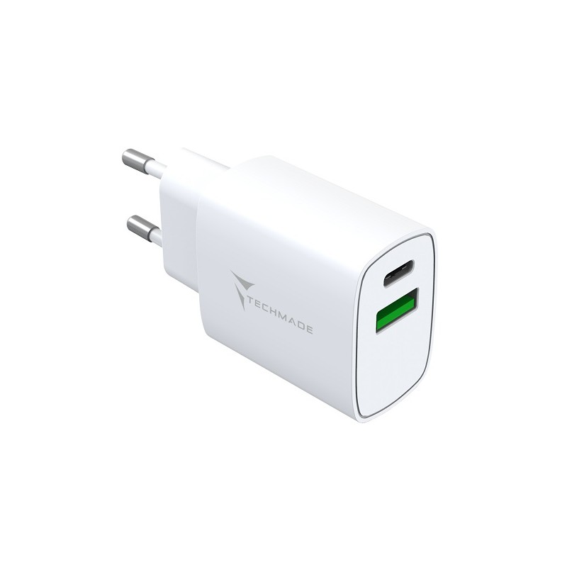 Caricabatterie Da Rete Fast Charge USB-C/USB-A 20W Techmade TM-P926-PQ320W