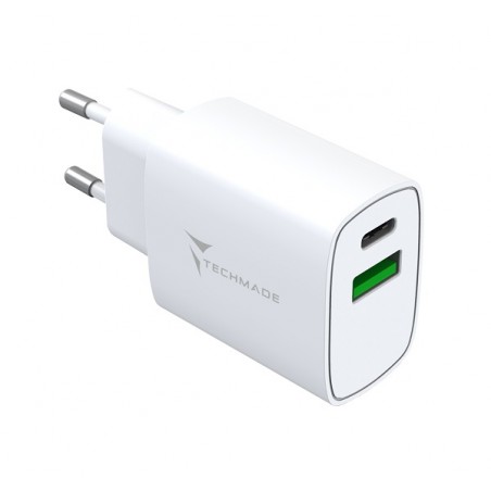 Caricabatterie Da Rete Fast Charge USB-C/USB-A 20W Techmade TM-P926-PQ320W