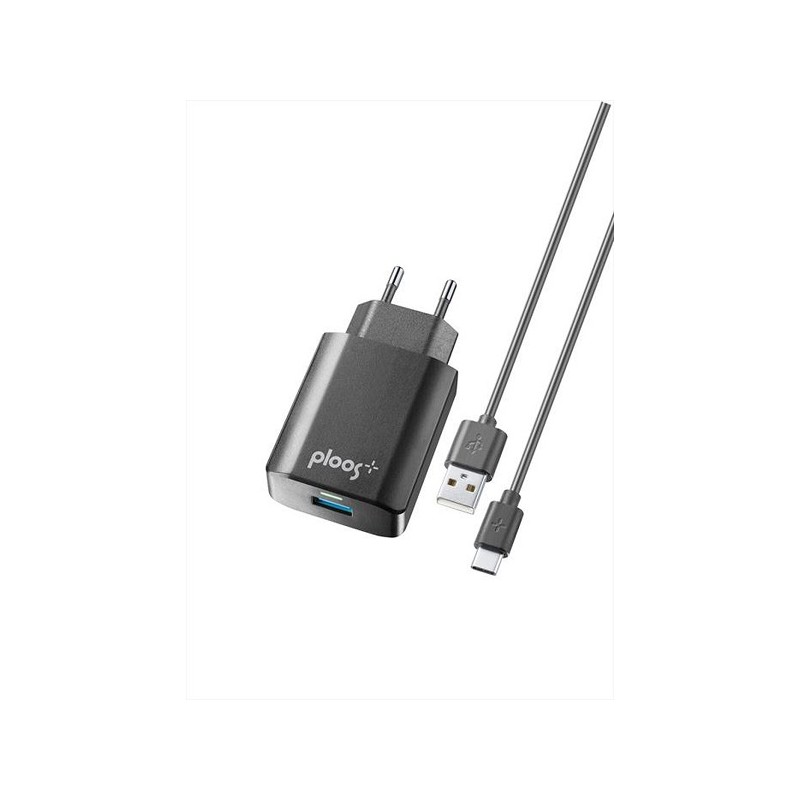 KIT Carica Batterie 18W QC3 + Cavo USB to Type-C NERO PLTCKIT18WTYCK